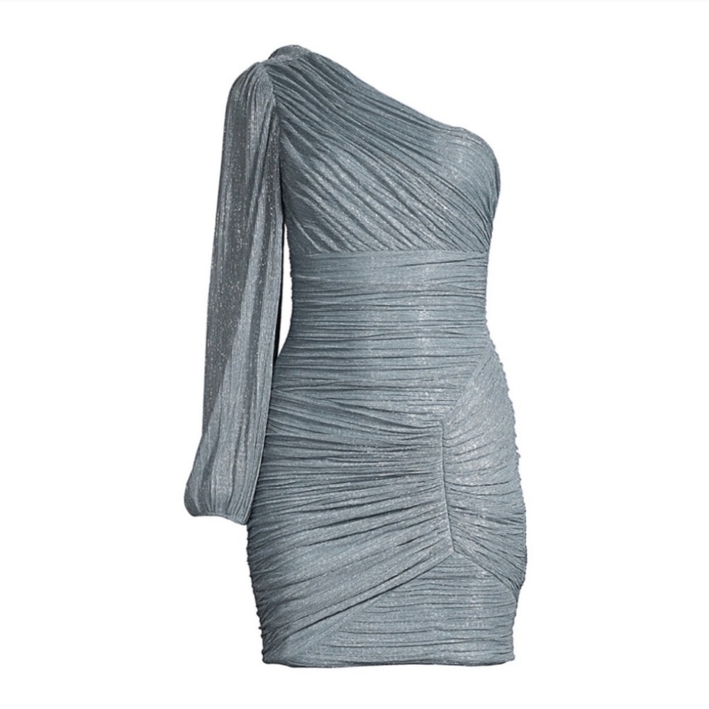 BCBGMaxAzria Blue Asymmetrical Ruched One Shoulder Dress - Picture 4 of 6